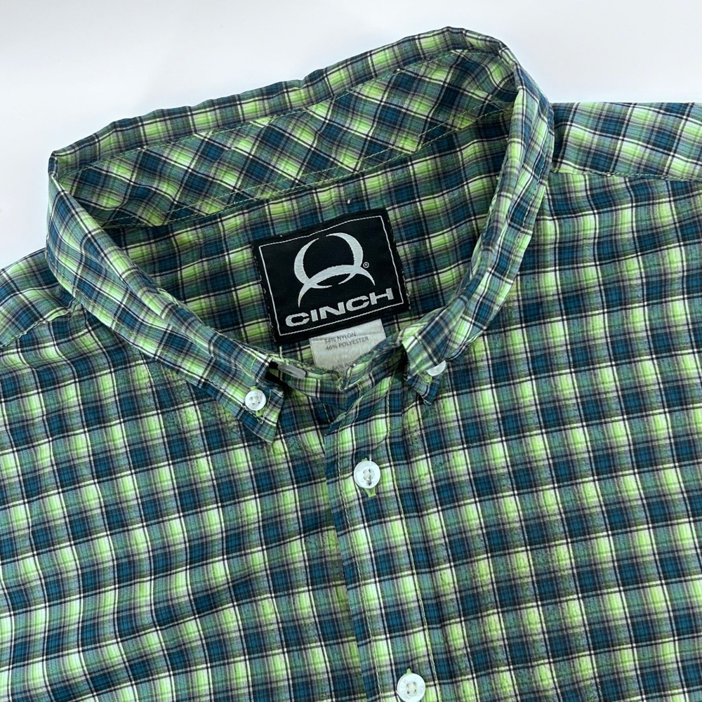 Cinch Button Down Shirt Mens XXL Green Plaid Short Sleeve MTW1704014 Western